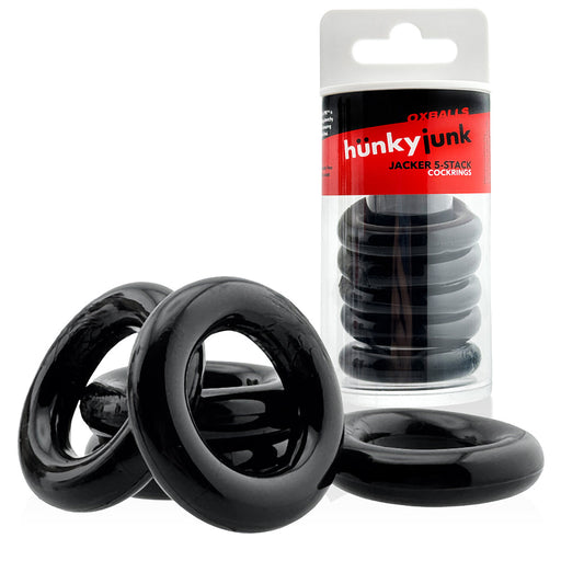 Hünkyjunk - Jacker - 5-Stack Stapelbare Cockringen - Zwart-Erotiekvoordeel.nl