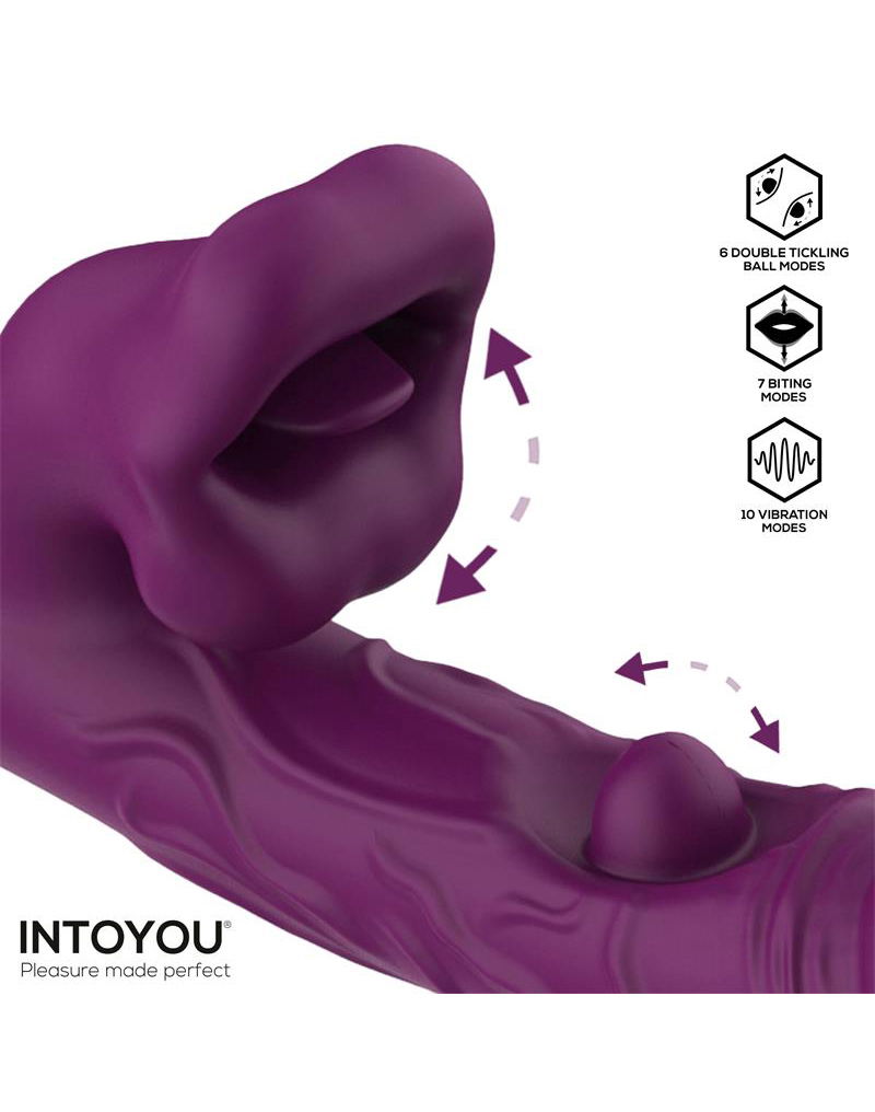 IY - Bella - Triple Motor Vibrator met Dubbel Kietelend Balletje en Likkende Tong - Paars-Erotiekvoordeel.nl