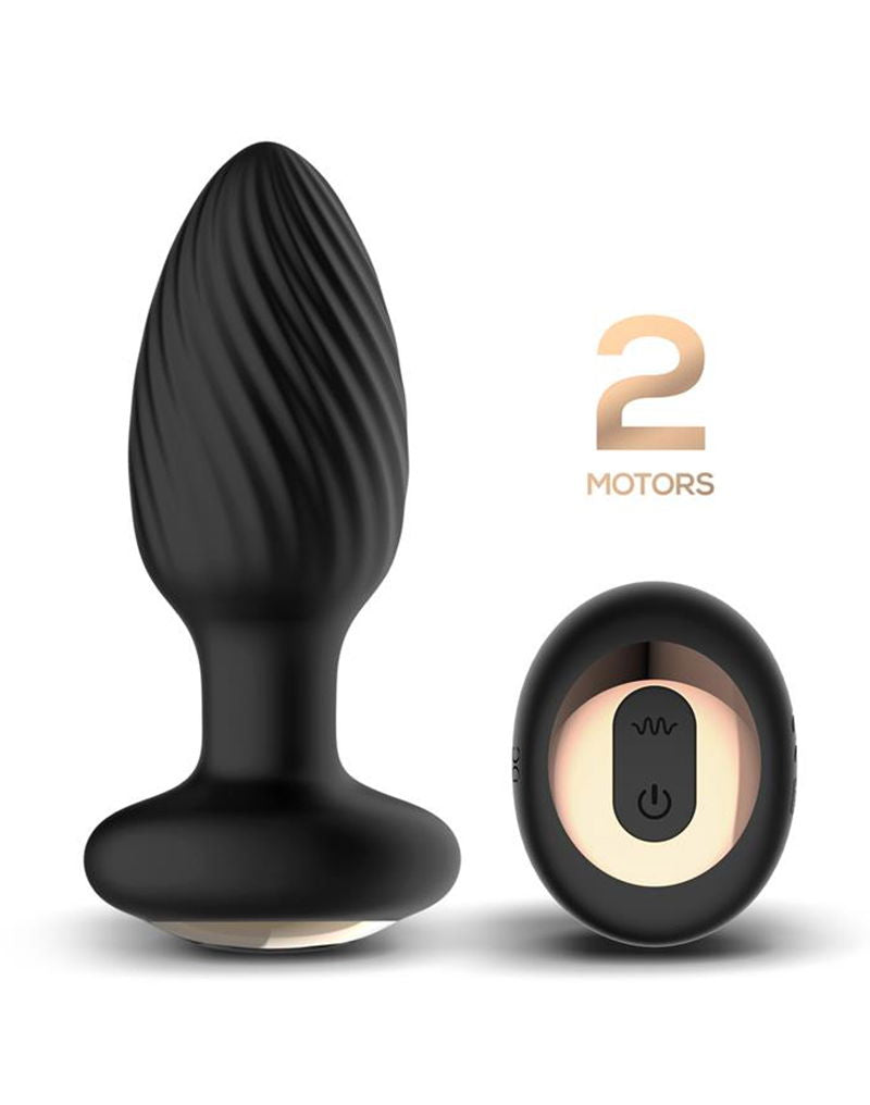 IY Drago - Vibrerende Buttplug - 360° Twister Beweging met Afstandsbediening - Zwart-Erotiekvoordeel.nl