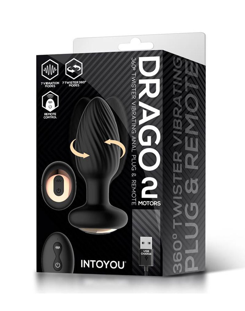 IY Drago - Vibrerende Buttplug - 360° Twister Beweging met Afstandsbediening - Zwart-Erotiekvoordeel.nl