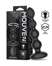 IY Mouve - Plug anal rotatif et vibrant à nervures avec télécommande - 2 moteurs - Noir-Laced-up.nl