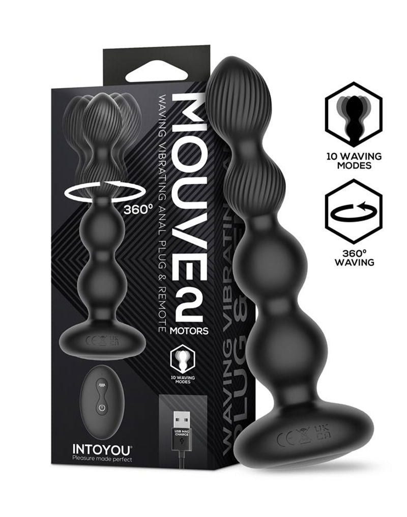 IY Mouve - Plug anal rotatif et vibrant à nervures avec télécommande - 2 moteurs - Noir-Laced-up.nl