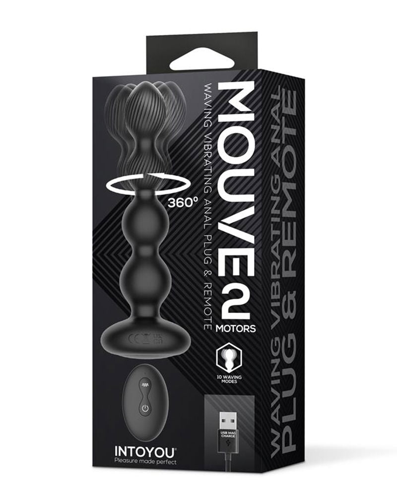 IY Mouve - Plug anal rotatif et vibrant à nervures avec télécommande - 2 moteurs - Noir - Laced-up.nl