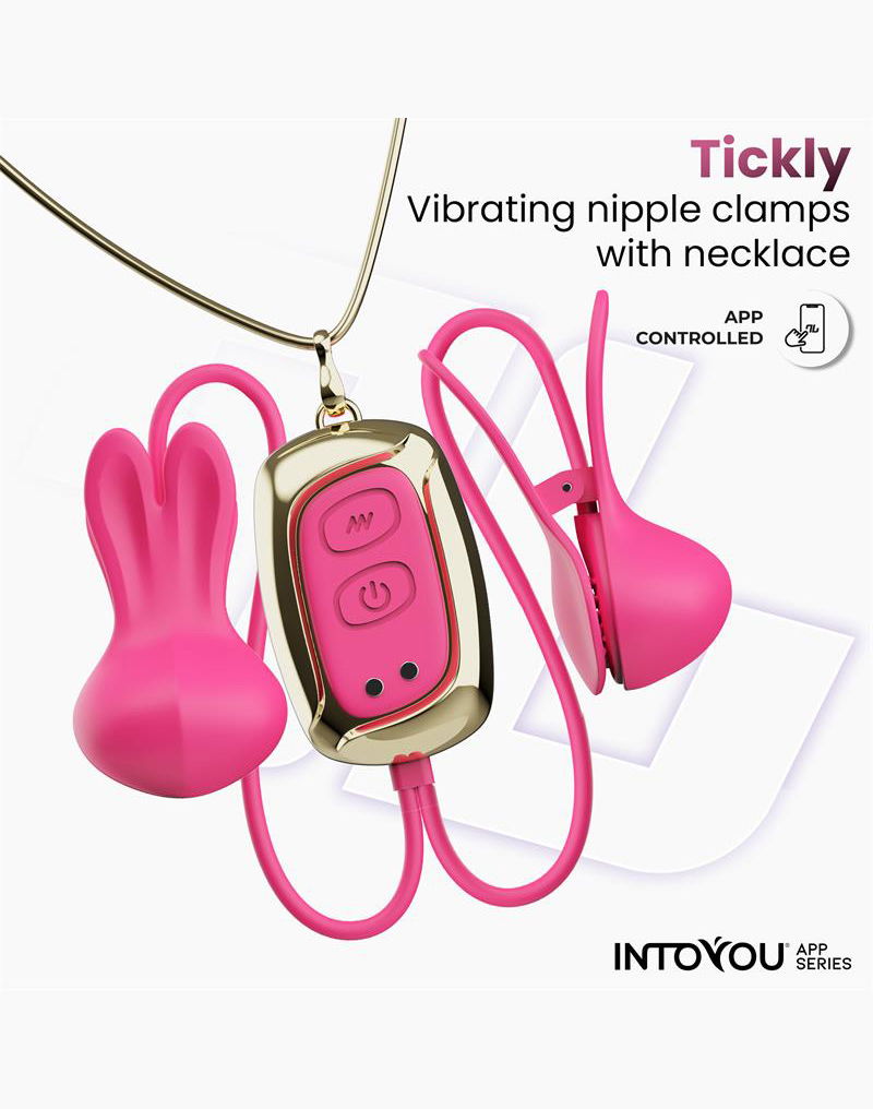 IY Tickly - Vibrerende Tepelklemmen met ketting - App Control - Roze-Erotiekvoordeel.nl