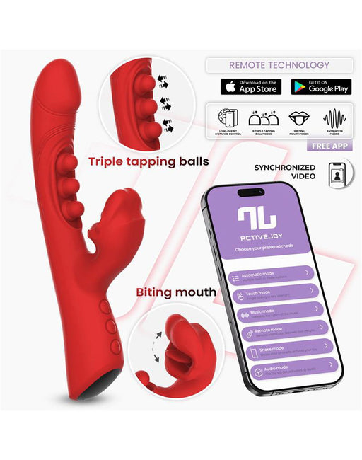 IY - Trixy - Driedubbele Kloppende Rabbit Vibrator met Likkende Tong - App Control - Rood-Erotiekvoordeel.nl