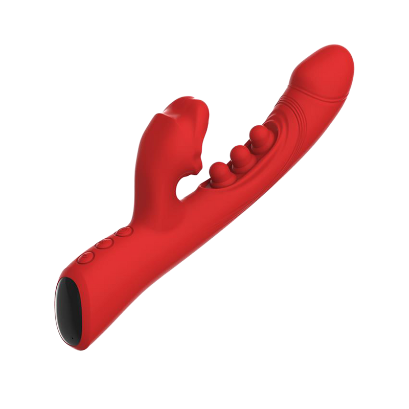 IY - Trixy - Driedubbele Kloppende Rabbit Vibrator met Likkende Tong - App Control - Rood-Erotiekvoordeel.nl
