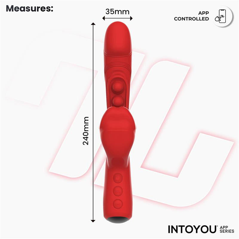 IY - Trixy - Driedubbele Kloppende Rabbit Vibrator met Likkende Tong - App Control - Rood-Erotiekvoordeel.nl