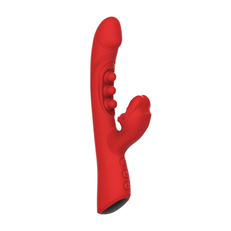 IY - Trixy - Driedubbele Kloppende Rabbit Vibrator met Likkende Tong - App Control - Rood-Erotiekvoordeel.nl