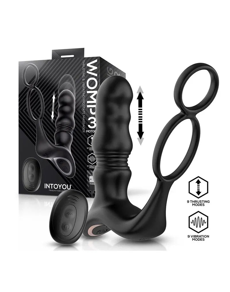 IY - Womp - Stoßender und vibrierender Prostatamassager mit Fernbedienung - Schwarz-Laced-up.nl