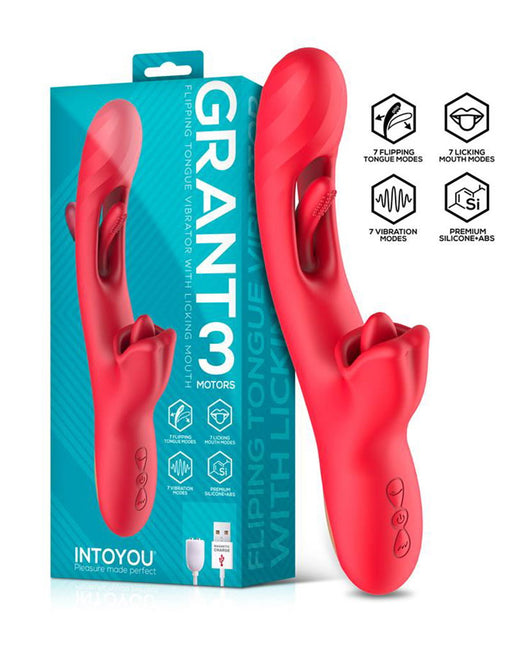IY - Grant - Vibrator met bewegende tong en 360° likkend mondje - Rood-Erotiekvoordeel.nl