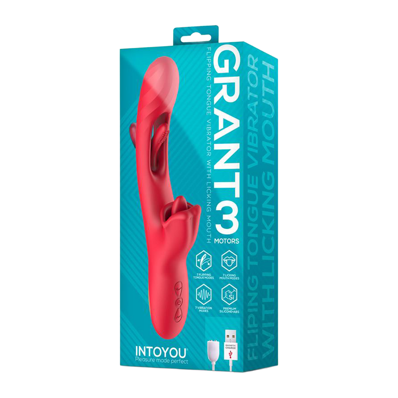 IY - Grant - Vibrator met bewegende tong en 360° likkend mondje - Rood-Erotiekvoordeel.nl