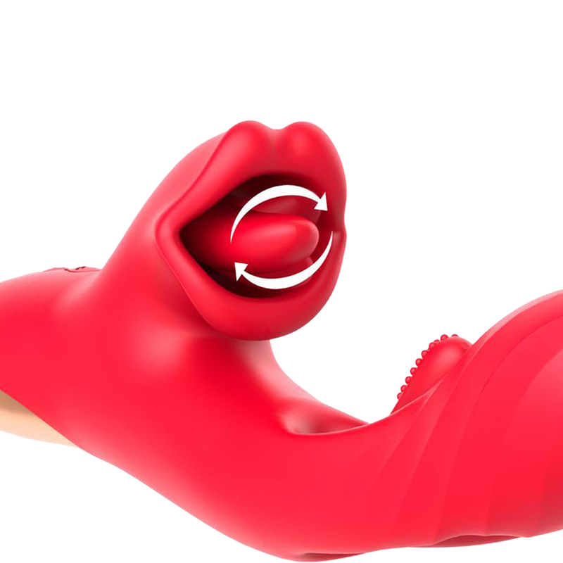 IY - Grant - Vibrator met bewegende tong en 360° likkend mondje - Rood-Erotiekvoordeel.nl