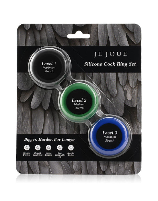 Je Joue - C-Ring Min/Med/Max Stretch - Siliconen Cockring Set - Blauw/Groen/Zwart-Laced-up.nl