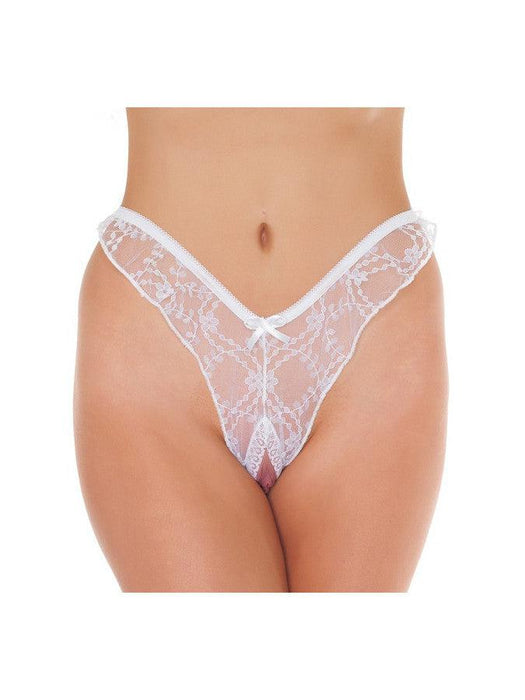 Amorable - Kanten Brasilian String Met Open Kruis - Wit-Laced-up.nl