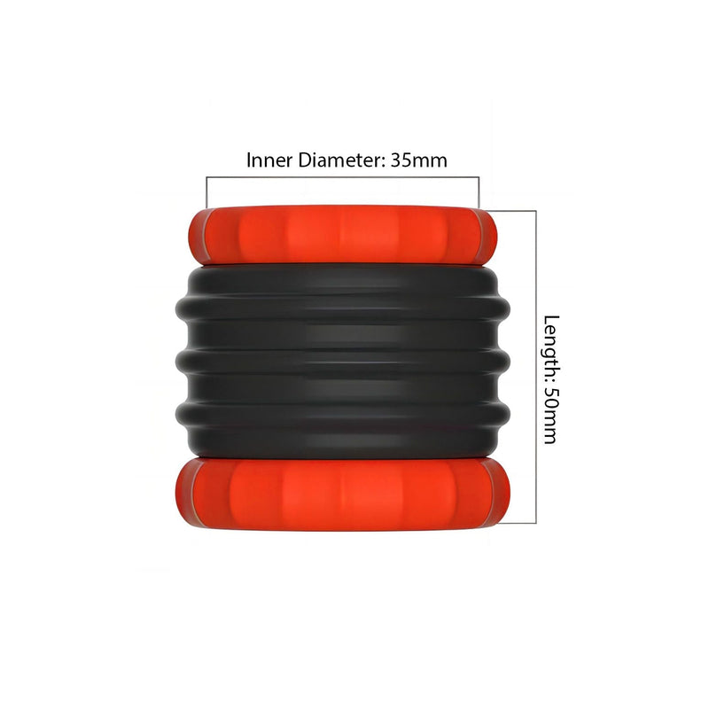 Kiotos - 2 in 1 Siliconen Cockring & Ball Stretcher - Zwart/Rood-Erotiekvoordeel.nl