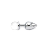 Kiotos - Aluminium Buttplug Met Glinsterende Ronde Siersteen - Transparant-Erotiekvoordeel.nl