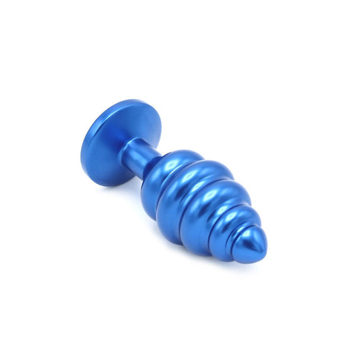 Kiotos - Aluminum Geribbelde Buttplug Met Kristal - Blauw-Erotiekvoordeel.nl