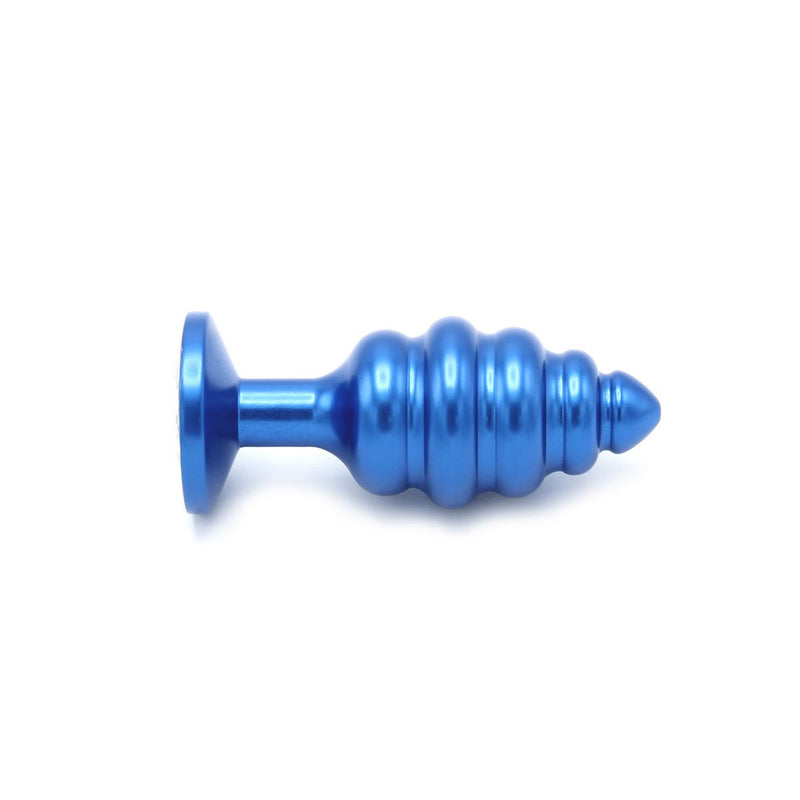 Kiotos - Aluminum Geribbelde Buttplug Met Kristal - Blauw-Erotiekvoordeel.nl