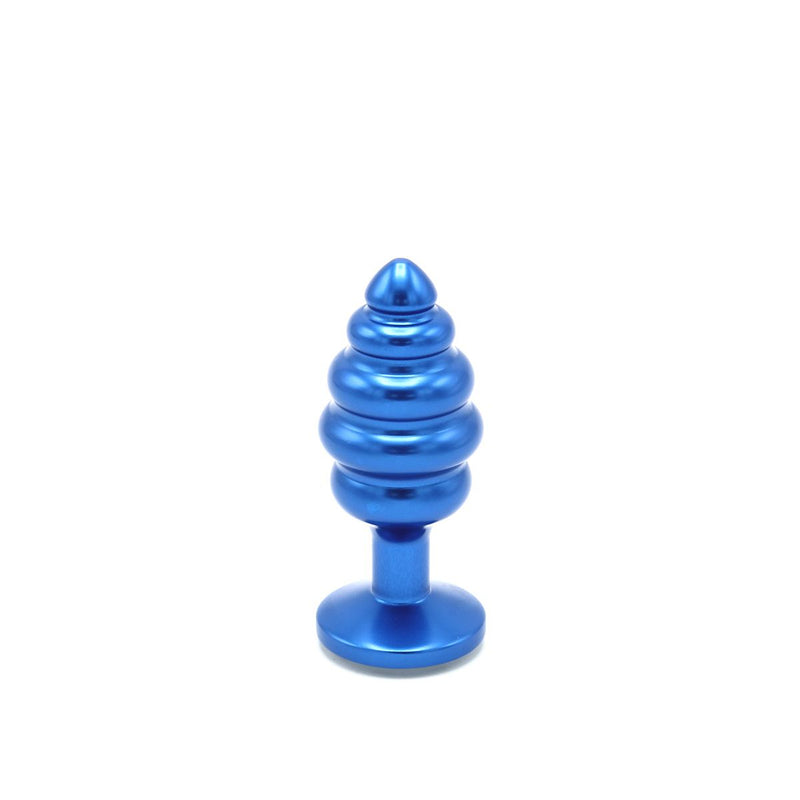 Kiotos - Aluminum Geribbelde Buttplug Met Kristal - Blauw-Erotiekvoordeel.nl