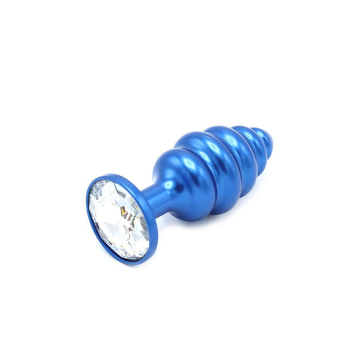 Kiotos - Aluminum Geribbelde Buttplug Met Kristal - Blauw-Erotiekvoordeel.nl