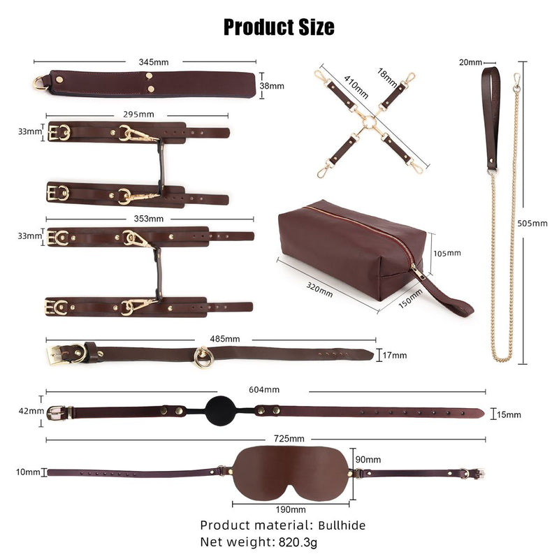 Kiotos - BDSM Fancy 9 Item Kit - Luxe Draagtas met 9 Verschillende BDSM Artikelen - Bruin-Erotiekvoordeel.nl