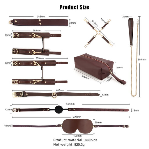 Kiotos - BDSM Fancy 9 Item Kit - Luxe Draagtas met 9 Verschillende BDSM Artikelen - Bruin-Erotiekvoordeel.nl