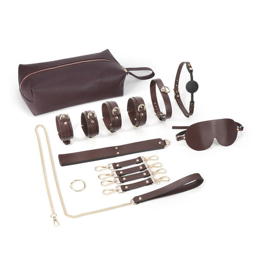 Kiotos - BDSM Fancy 9 Item Kit - Luxe Draagtas met 9 Verschillende BDSM Artikelen - Bruin-Erotiekvoordeel.nl