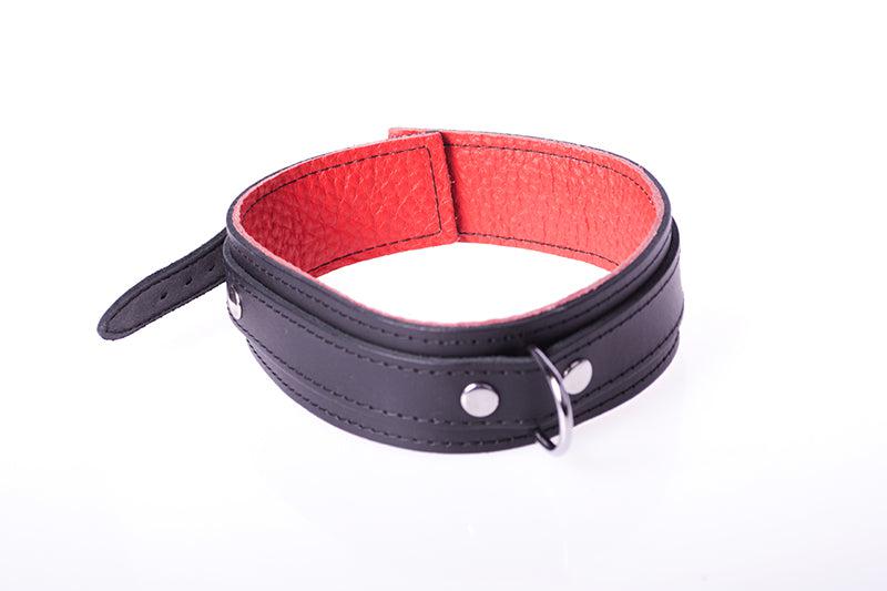 Kiotos - Basic Leather Collar with Metal D-Ring and Buckle - Black/Red - Laced-up.nl
