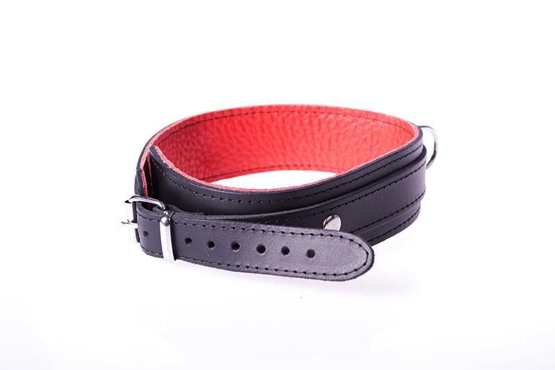 Kiotos - Basic Leather Collar With Metal D-Ring And Buckle - Black/Red - Laced-up.nl