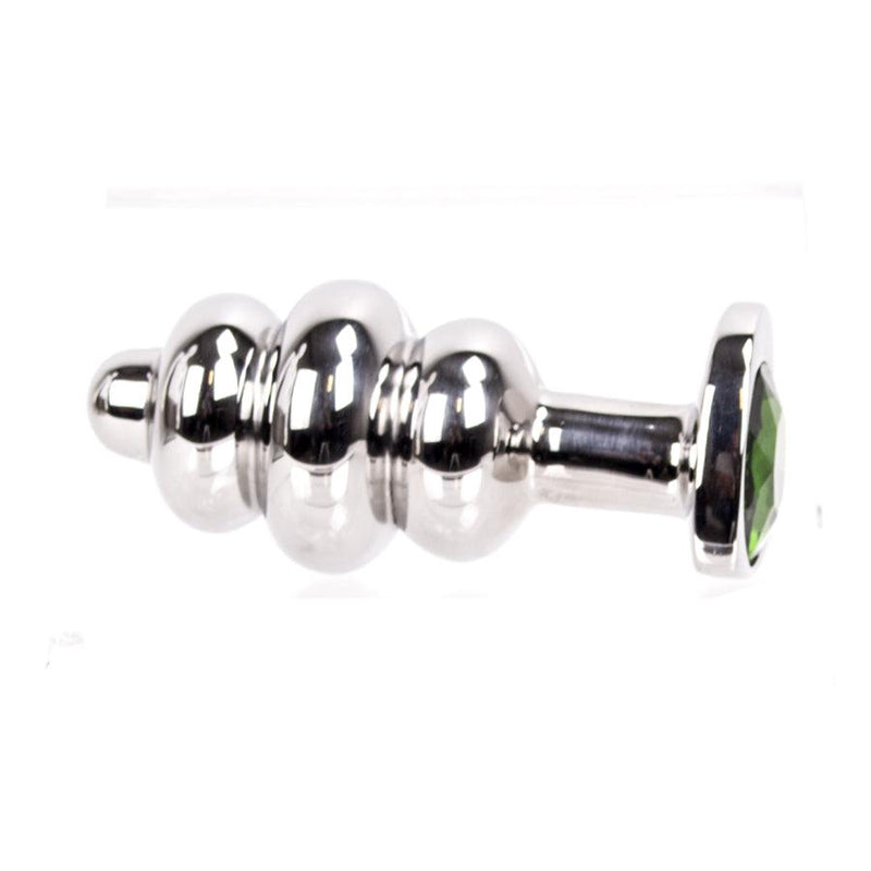Kiotos - Buttplug geribbeld RVS Met diamant In hartvorm - groen-Erotiekvoordeel.nl