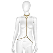 Kiotos - Collar - Collar de cuero dorado con cadenas doradas - Ajustable-Erotiekvoordeel.nl