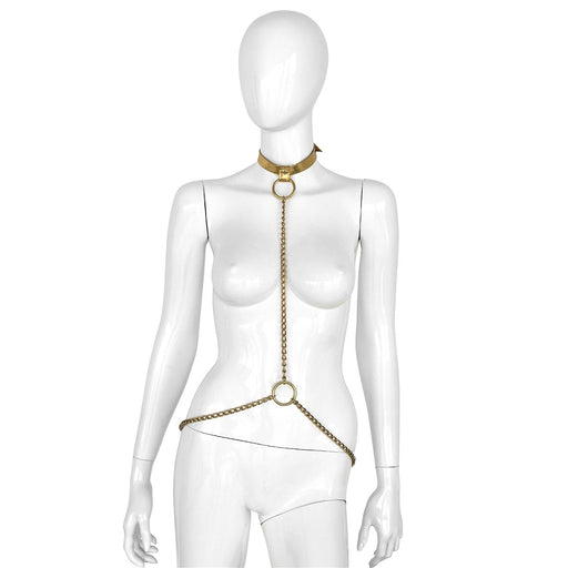 Kiotos - Collier - Collier en cuir doré avec chaînes dorées - Réglable - Laced-up.nl