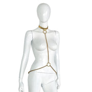 Kiotos - Collar - Collar de cuero dorado con cadenas doradas - Ajustable-Erotiekvoordeel.nl