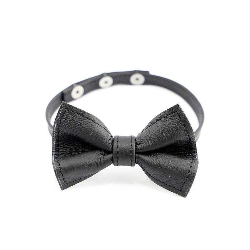 Kiotos - Collar con pajarita de cuero - Tu sirviente - Negro-Erotiekvoordeel.nl