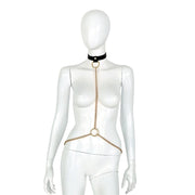 Kiotos Deluxe - Collar - Zwart Leren Halsband met Gouden Kettingen - Verstelbaar-Laced-up.nl