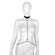 Kiotos Deluxe - Collar - Zwart Leren Halsband met Zilveren Kettingen - Verstelbaar-Laced-up.nl
