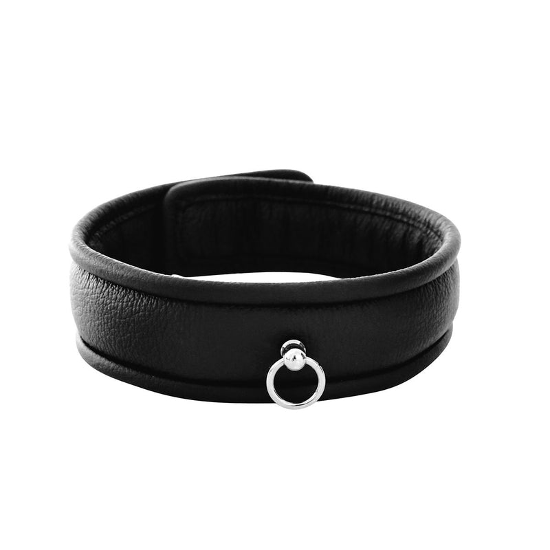 Kiotos - Padded Leather Collar with Small O-ring - Black - Laced-up.nl