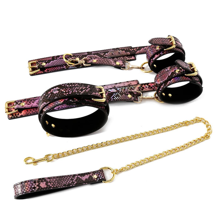 Kiotos Leather - BDSM Set 3-delig Met Reptielenprint - Goud/Roze-Laced-up.nl