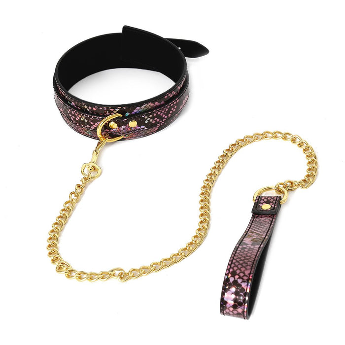 Kiotos Leather - BDSM Set 3-delig Met Reptielenprint - Goud/Roze-Laced-up.nl