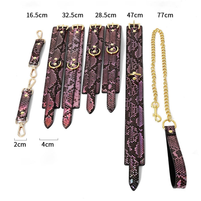 Kiotos Leather - BDSM Set 3-delig Met Reptielenprint - Goud/Roze-Laced-up.nl