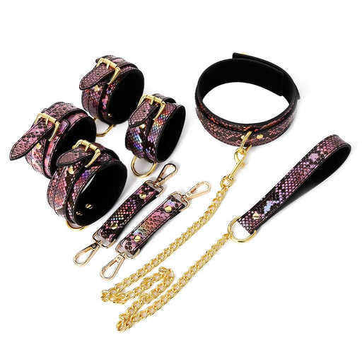 Kiotos Leather - BDSM Set 3-delig Met Reptielenprint - Goud/Roze-Laced-up.nl