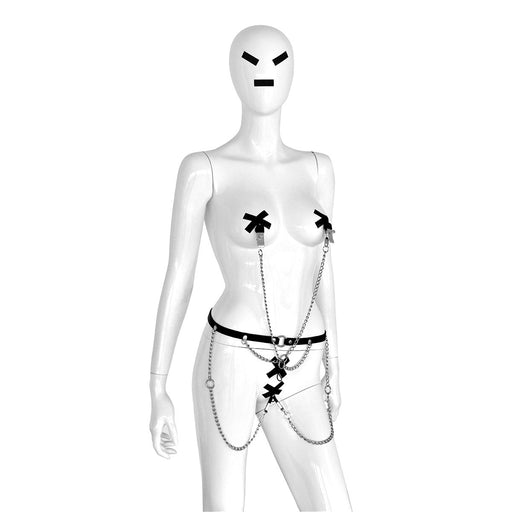 Kiotos Leather - Body Harnas - Leren Riemen Body - Heupriem met Klemmen voor Tepels en Geslachtsdeel - Verstelbaar-Laced-up.nl