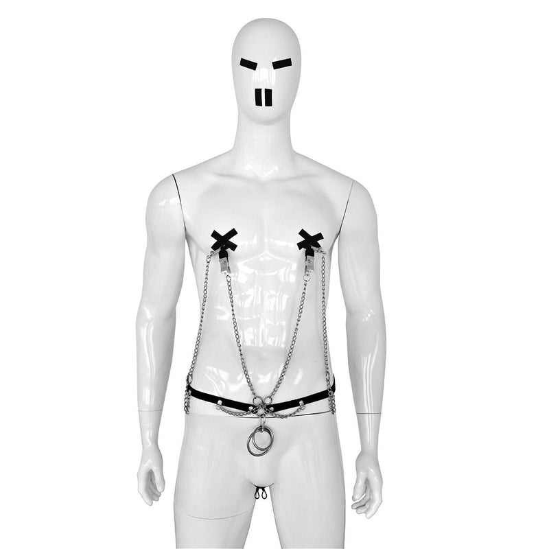 Kiotos Leather - Body Harnas - Leren Riemen Body - Heupriem met Klemmen voor Tepels en Geslachtsdeel - Verstelbaar-Laced-up.nl