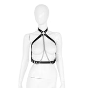 Kiotos Leather - Body Harnas - Leren Riemen Body met Zilveren Ketting - Verstelbaar - Zwart Zilver-Laced-up.nl