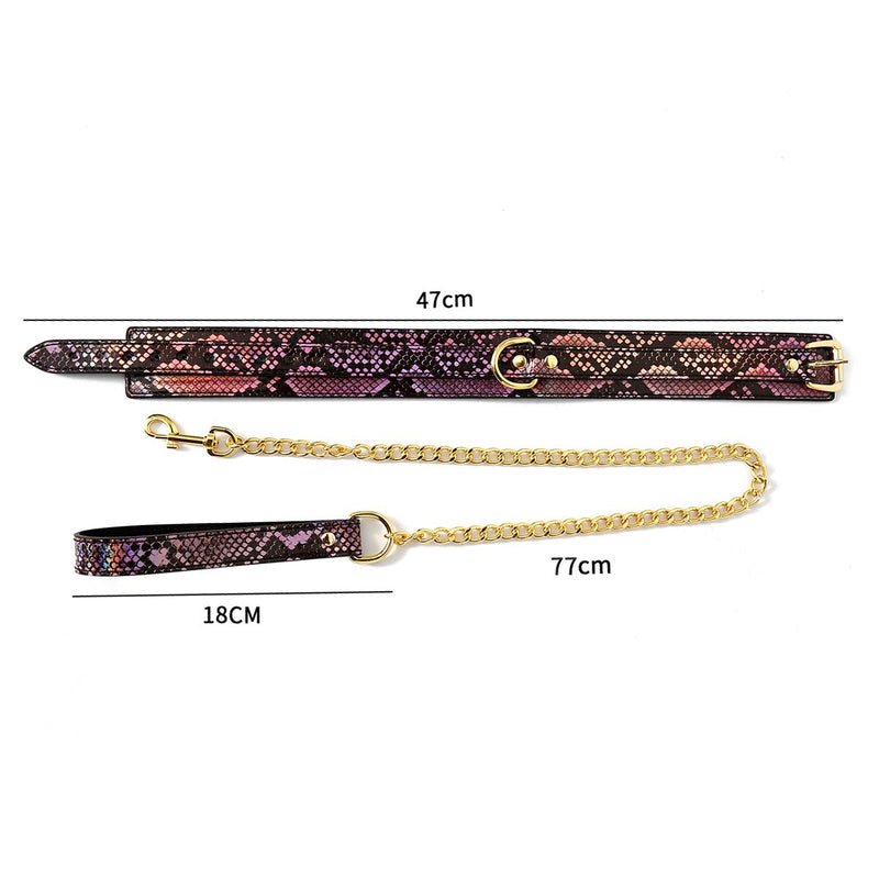 Kiotos Leather - Collar En Leiband Met Reptielenprint - Goud/Roze - veganistisch vriendelijk-Laced-up.nl