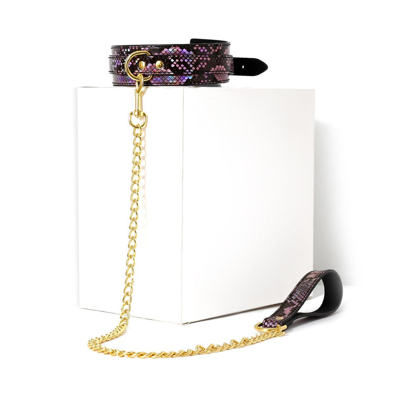 Kiotos - Collar En Leiband - Reptielenprint - Goud/Roze - veganistisch vriendelijk-Erotiekvoordeel.nl
