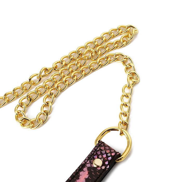 Kiotos Leather - Collar En Leiband Met Reptielenprint - Goud/Roze - veganistisch vriendelijk-Laced-up.nl