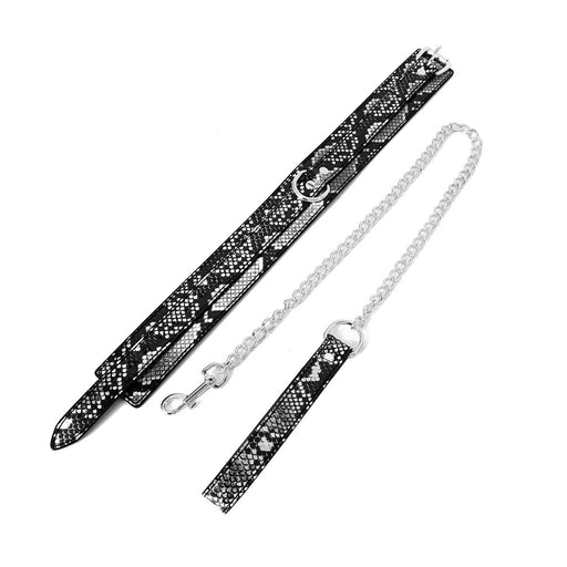 Kiotos - Collar En Leiband - Reptielenprint - Zwart/Zilver-Erotiekvoordeel.nl