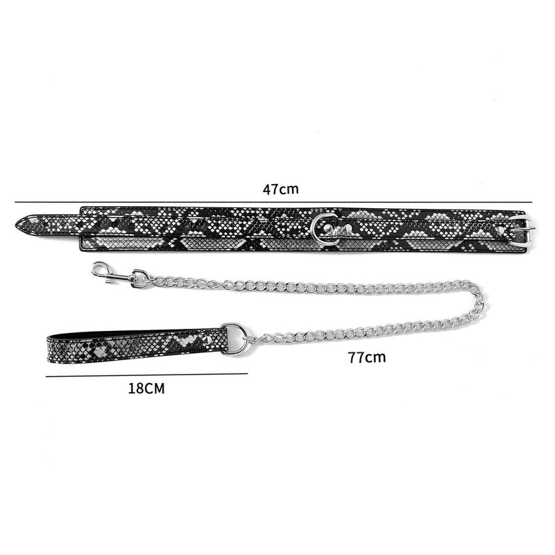 Kiotos Leather - Collar En leiband Met Reptielenprint - Zwart/Zilver-Laced-up.nl