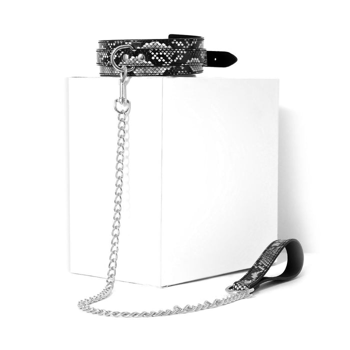 Kiotos Leather - Collar En leiband Met Reptielenprint - Zwart/Zilver-Laced-up.nl